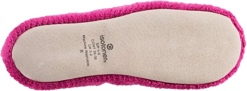 Vista 3 de Isotoner - Pantuflas de microfibra con patrón de chevrón para mujer con suela de ante y absorción de humedad para mayor comodidad