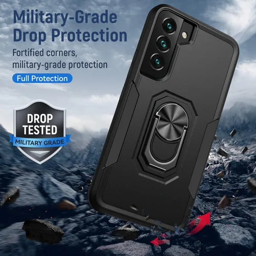 Vista 5 de Funda para Samsung Galaxy S22 Plus con soporte, anillo magnético de armadura, resistente funda protectora de grado militar a prueba de golpes