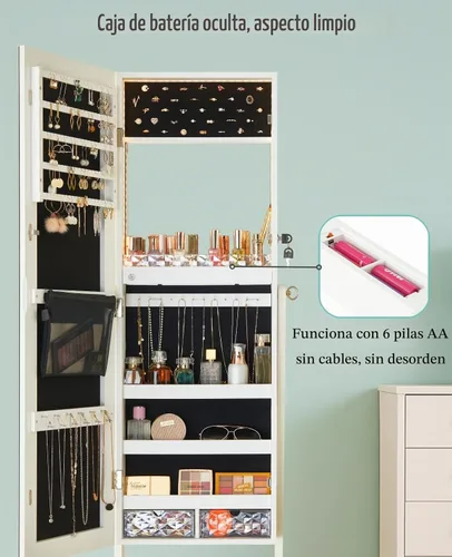 Vista 4 de LUXFURNI Armario de joyería de pie de longitud completa, espejo de 60 pulgadas con almacenamiento