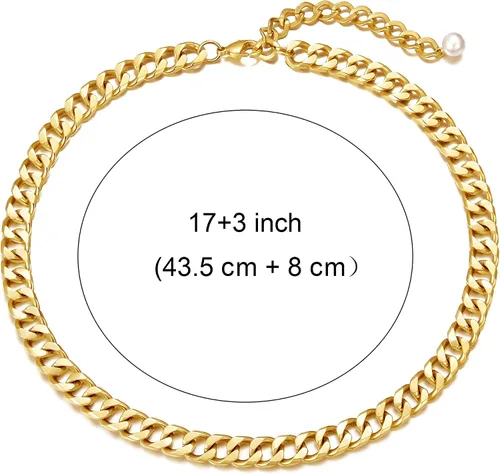 Vista 5 de CLASSYZINT Gargantilla de cadena de eslabones cubanos de oro para mujer, collar de cadena de oro grueso de 0.354in de grosor, collar de moda