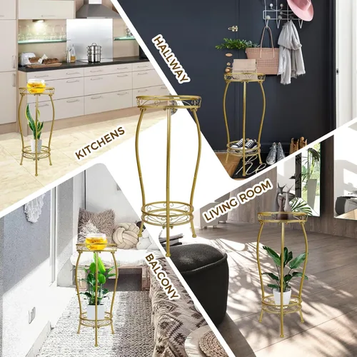 Vista 14 de Kavlium Paquete de 2 Soportes para Plantas de Interior y Exterior, Soportes Altos de Metal Negro Resistentes al Óxido y Estables, Estante