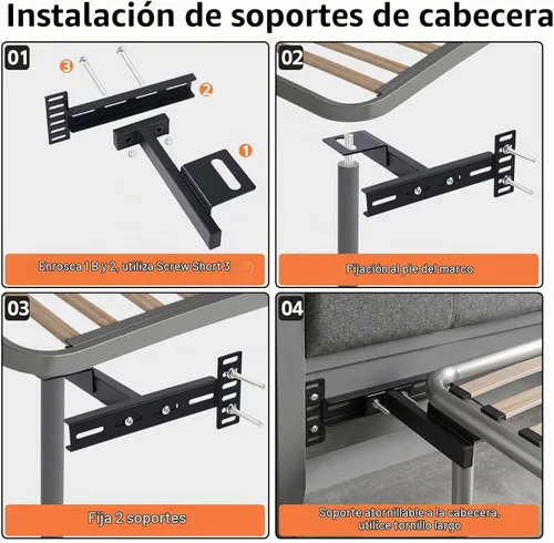 Vista 7 de Paquete de 2 soportes de cabecera ajustables para base de cama, kit de soportes de cabecera de metal para marco de cama, kit de extensión de estribo