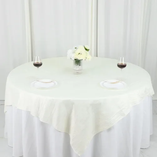 Vista 12 de Tableclothsfactory Mantel cuadrado de tafetán arrugado de acordeón beige de 72 x 72 pulgadas