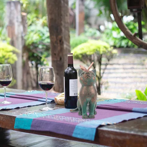 Vista 9 de SOLUSTRE Figuras en miniatura Estatua de gato de jardín, mariposa pegada en la nariz de gato, escultura conmemorativa de gato, figura conmemorativa