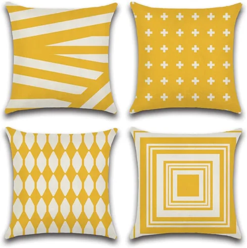 Vista 19 de Juego de 4 fundas de almohada de 18 x 18 pulgadas, modernas fundas de almohada para sofá, decoración para el hogar, exterior, tela de lino Estilo 1