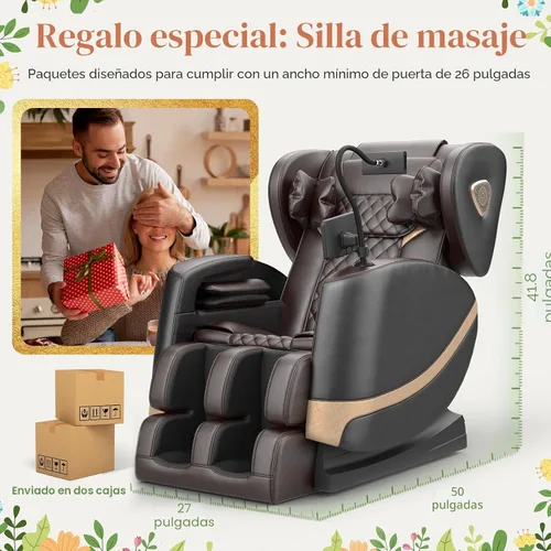 Vista 2 de FURNIMAT Silla de masaje de cuerpo completo, silla de masaje de gravedad cero con 10 rodillos fijos, bolsas de aire, calefacción, masaje de pies