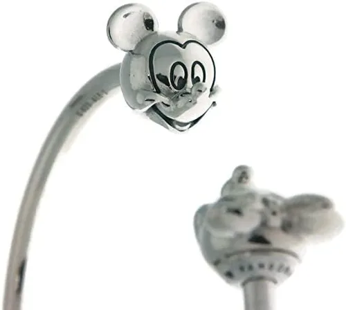 Vista 4 de PANDORA Disney open bangle in sterling silver with silicone stoppers and Mickey & Minnie interchangeable end