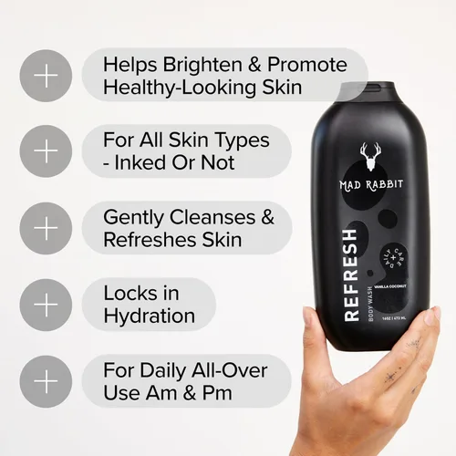 Vista 7 de Mad Rabbit Gel de baño Refresh - Cuidado posterior del tatuaje, ingredientes de limpieza hechos para todo tipo de piel, fórmula suave