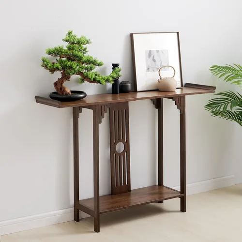 Vista 3 de Gdrasuya10 Mesa de sofá consola de bambú de nogal de 40 pulgadas, mesa de sofá vintage, mesa de consola estrecha y larga, estilo japonés, mesa