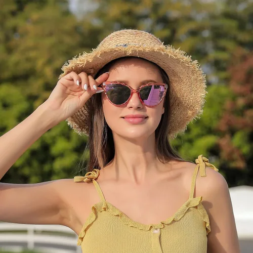 Vista 2 de LVIOE Gafas de sol polarizadas de ojo de gato para mujer con marco brillante compuesto de espejo LS04