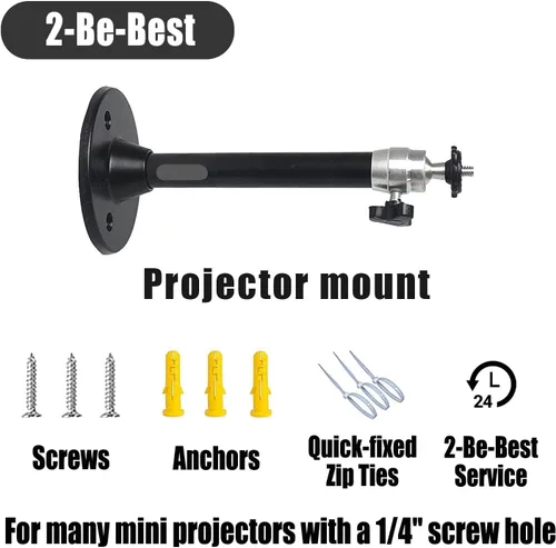 Vista 5 de 2-Be-Best Soporte de pared para mini proyector, negro, 7.9 pulgadas, 360°, para proyectores ajustables de 360°, soporte de suspensión