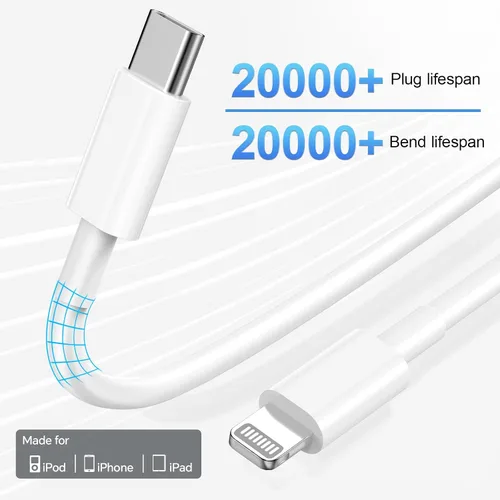 Vista 5 de Cargador rápido para iPhone 14 13 12 11, [certificado MFi], paquete de 3 bloques de carga USB C de 20W con cable de carga rápida USB C a Lightning