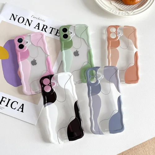 Vista 6 de DEFBSC Funda para iPhone 16 con bonito diseño ondulado, color negro