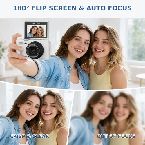 Vista 2 de 4K Digital Camera for Photography,64MP Vlogging Camera for YouTube(White)