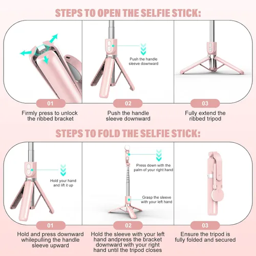Vista 6 de Palo selfie con control remoto recargable y luz (1 unidad), trípode para iPhone, soporte de teléfono celular para grabación de video, accesorios