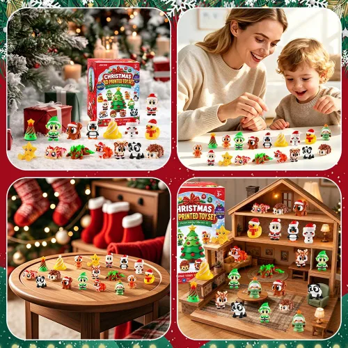 Vista 5 de JOICEE 18 piezas de animales impresos en 3D de Navidad con árbol de Navidad Rojo