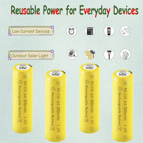 Vista 7 de Baterías recargables de 1.2 voltios AA 300mAh NI-CD para luces decorativas solares al aire libre, luces de velas, 8 paquetes
