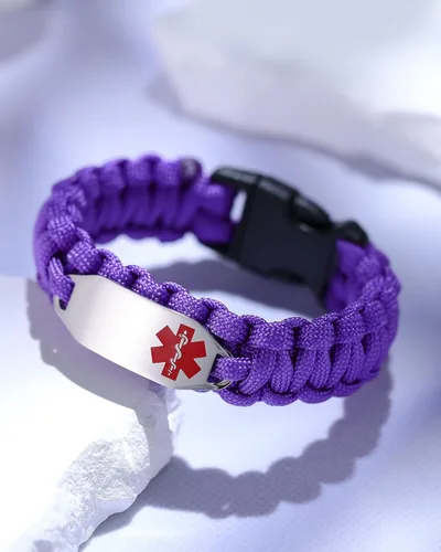 Vista 4 de Pulsera de alerta médica Paracord para hombres y mujeres Pulsera de identificación médica de acero inoxidable con hebillas de liberación lateral
