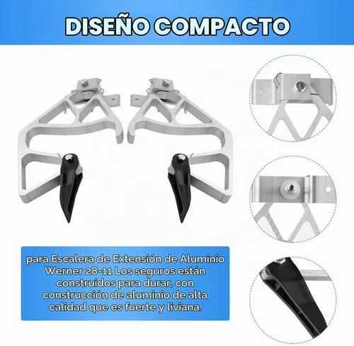 Vista 4 de Kit de bloqueo de peldaños 28-11 para cerraduras de escalera de extensión de aluminio Werner, compatible con escalera de extensión Werner