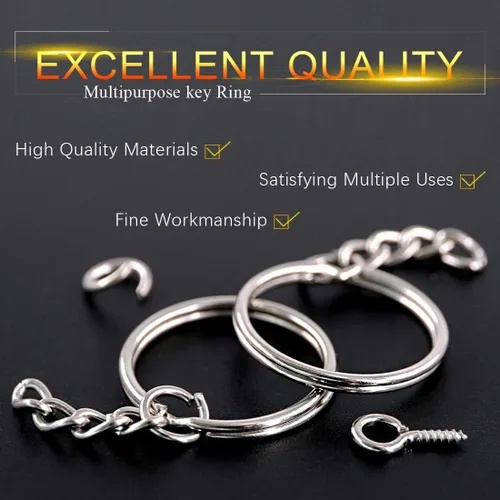 Vista 4 de Swpeet Kit de 750 anillos para llavero, incluye 250 llaveros con cadena y 250 anillos de salto con 250 pines de ojo de tornillo a granel para hacer