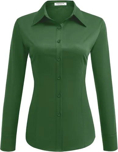 Vista 11 de HOTOUCH Camisa básica de algodón con botones para mujer de corte ajustado, camisas de vestir