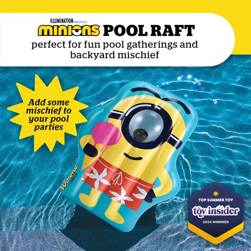Vista 2 de Balsa flotante gigante de Minions para piscina, flotador de agua inflable con diseño de Minions con licencia, piscina y lago duraderos para niños