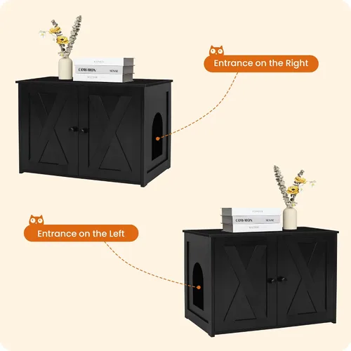 Vista 5 de Caja de arena para gatos Dwanton, mueble oculto para caja de arena para gatos, entrada reversible puede estar en el lado izquierdo o derecho, baño