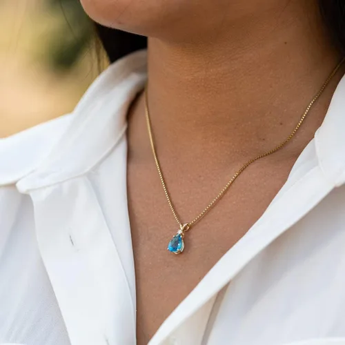 Vista 2 de Peora Dije de oro de 14 quilates para mujer con diamante, elegante diamante solitario en forma de lágrima de 10x7mm 0.394 x 0.276 pulgadas, piedras