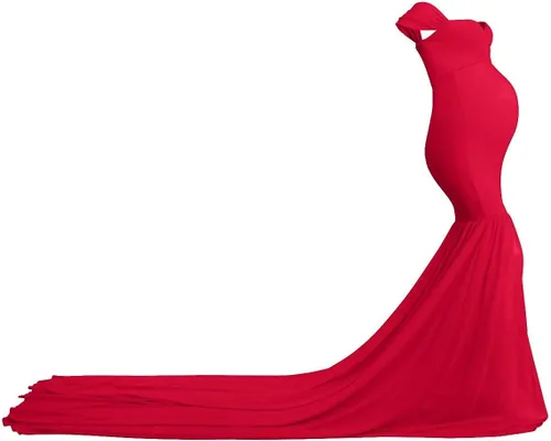Vista 5 de Vestido de maternidad con hombros descubiertos y cuello en V para mujer, vestido largo de gasa con cuello en V y ajuste elegante, para fotografía