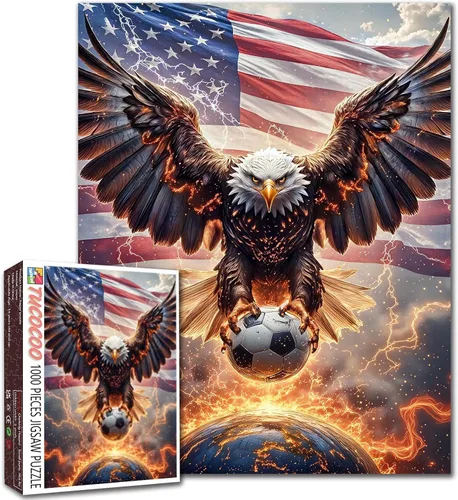 Vista 30 de Rompecabezas de 1000 piezas con la bandera americana y águila para adultos, rompecabezas del 4 de julio, para juegos de actividades familiares