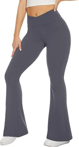 Vista 63 de TNNZEET Leggings acampanados negros para mujer, pantalones de yoga cruzados con bolsillos, corte de bota, leggings acampanados