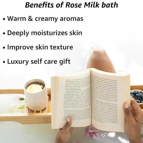 Vista 2 de Baño calmante de leche de coco rosa en remojo, hidrata, suaviza la piel, miel, jazmín, vainilla, destress, lujo, spa, baño, sal en polvo, alivio