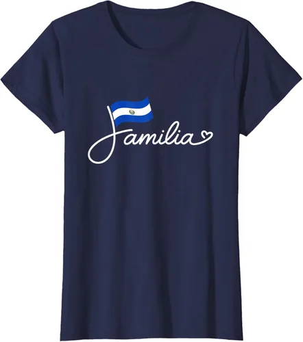Vista 38 de El Salvador Familia - Camiseta con texto en inglés "La Familia de la Bandera Salvadoreña