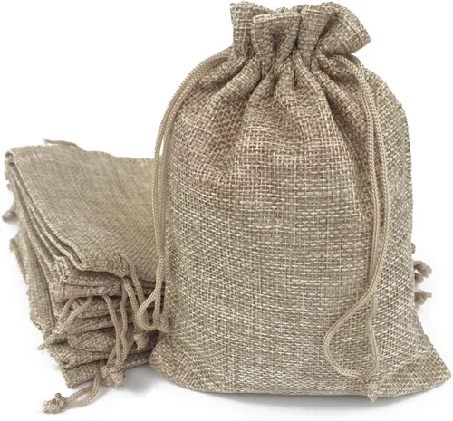 Vista 8 de Bolsas de yute con cordón de ajuste de algodón para regalos, 50
