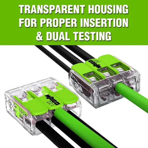 Vista 13 de WAGO 221 Series Green Range 36 conectores de cable de empalme compactos, incluye (16 tuercas de palanca 221-422) (12 x 221-423) (8 x 221-425)