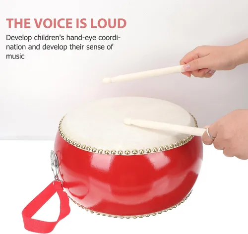 Vista 6 de Ipetboom Juego de 1 batería para niños, tambor para niños, tambor de bebé, tambor de mano para niños, juego de batería de juguete musical con palos