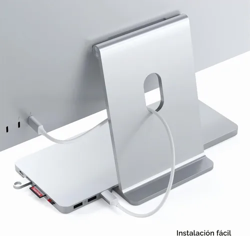 Vista 7 de Satechi Slim Dock para iMac de 24 pulgadas, carcasa SSD M.2 sin herramientas, color plateado Puerto de datos USB-C, USB-A, 2 puertos USB 2.0