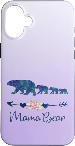 Vista 23 de Teal Blue Purple Floral Mama Bear Three Cubs Silver Purple Case for iPhone 17