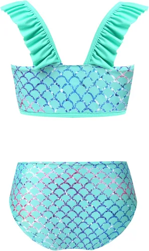 Vista 2 de Traje de baño de dos piezas con estampado de escamas de sirena para niñas y niñas