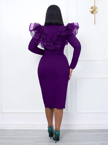 Vista 3 de ENOPINK Vestido de tubo de malla de manga larga con volantes para mujer