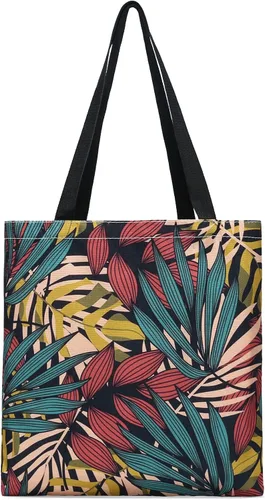 Vista 6 de Bolsa de lona para mujer, bolsas de comestibles reutilizables, bonitas bolsas estéticas para regalos de Navidad, compras y playa (búho lindo)