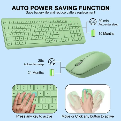 Vista 3 de Combo de teclado y mouse inalámbricos, teclado ergonómico silencioso de tamaño completo y mouse óptico, batería de larga duración, teclado de mouse
