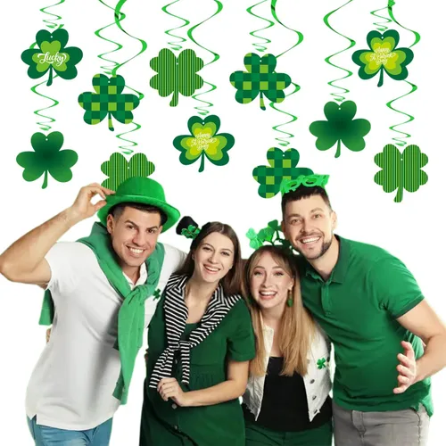 Vista 5 de Decoraciones del día de San Patricio, serpentinas de banderines – 20 piezas de trébol verde para el día de San Patricio, decoración de baby shower