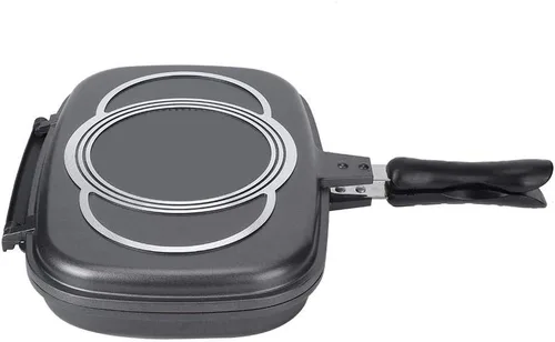 Vista 4 de Sartén para barbacoa de doble cara, sartén portátil con tapa antiadherente, herramienta de cocina, utensilios de cocina, cocina con mango
