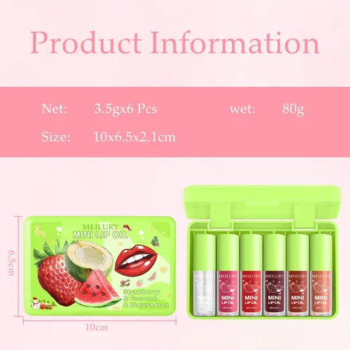 Vista 9 de 6 piezas de set de aceite de brillo de labios, aceite de brillo de labios hidratante mini, set de lipoil de brillo de labios para mujeres, niñas