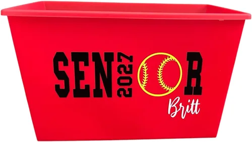 Vista 5 de Cesta de regalo deportiva personalizada con nombre de equipo de sóftbol, para graduados de 2027, contenedor de decoración, contenedor de regalo