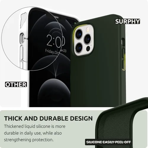 Vista 3 de SURPHY Funda diseñada para iPhone 12 Pro Max de 6.7 pulgadas, funda de silicona líquida (con forro de microfibra) para iPhone 12 Pro Max 2020, verde