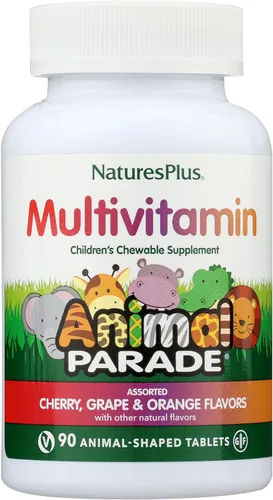 Vista 4 de Natures Plus Animal Parade - Multivitamínico masticable para niños, 90 tabletas en forma de animal, sabores surtidos naturales, vegetariano, sin