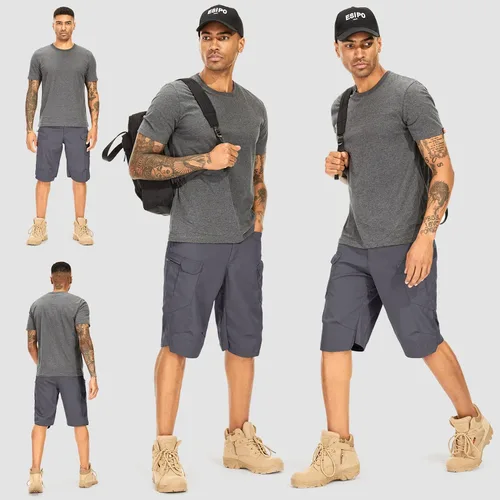 Vista 4 de Jessie Kidden Pantalones cortos tácticos para hombre, elásticos, para exteriores, resistentes al desgaste, rasgaduras, parada, trabajo, senderismo