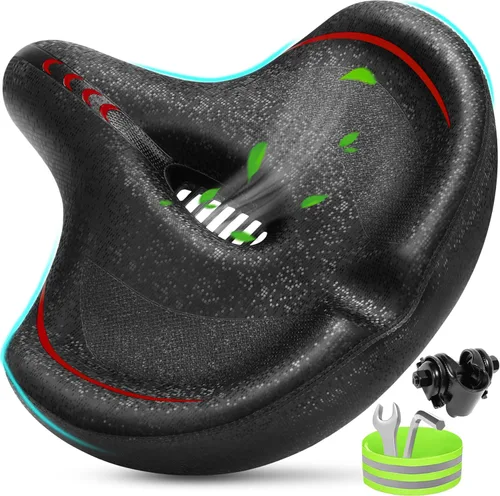 Vista 8 de CDYWD Asiento de bicicleta de gran tamaño para hombres y mujeres, cojín de asiento de bicicleta extra ancho, cómodo acolchado suave, asiento de Azul